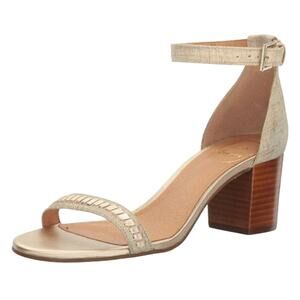 Jack Rogers Lillian Block Heels Gold Metallic Open Toe Chunky Sandals Womens 8.5
